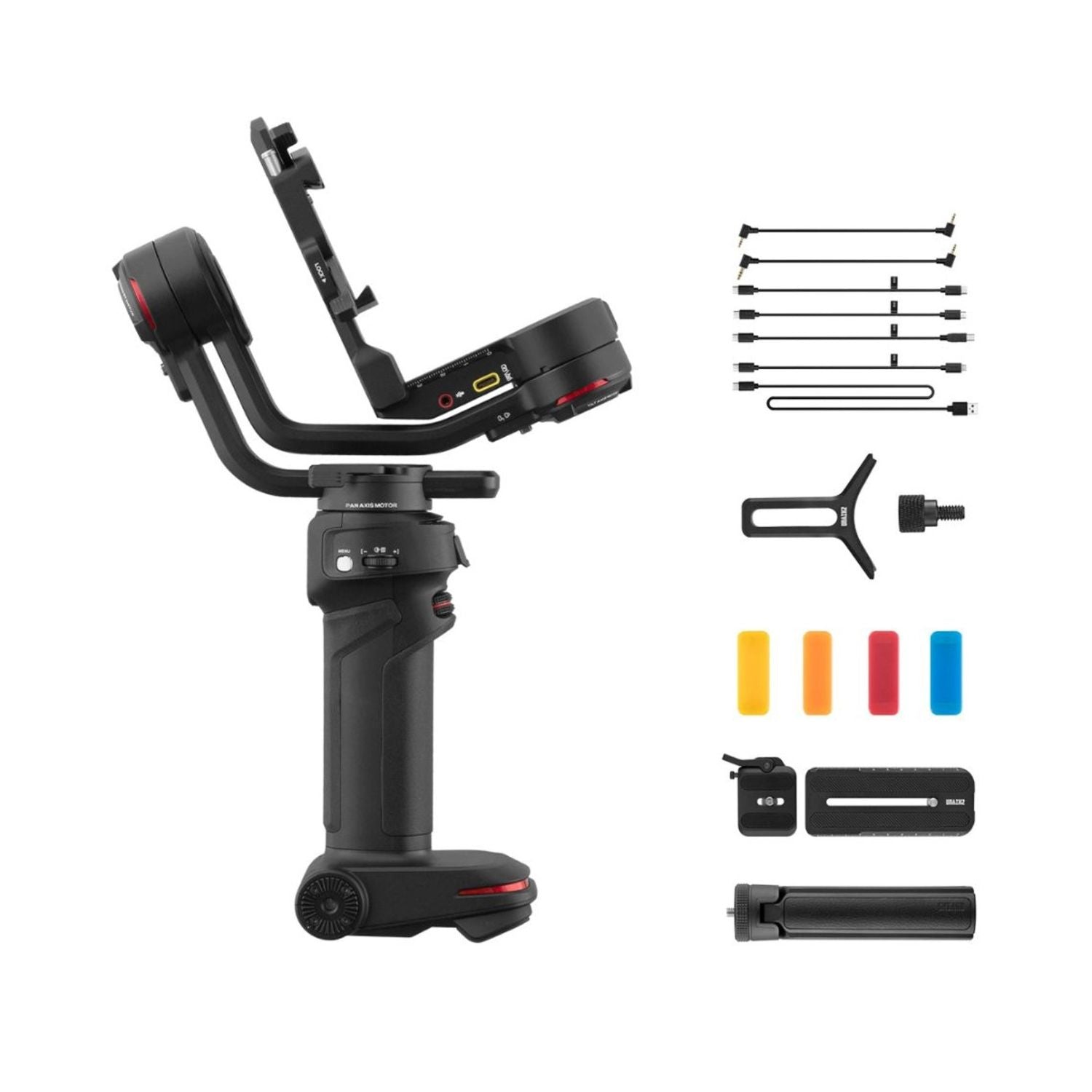 WEEBILL-3 gimbal stabilizer with accessory tools and colored mount plates